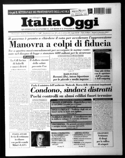 Italia oggi : quotidiano di economia finanza e politica